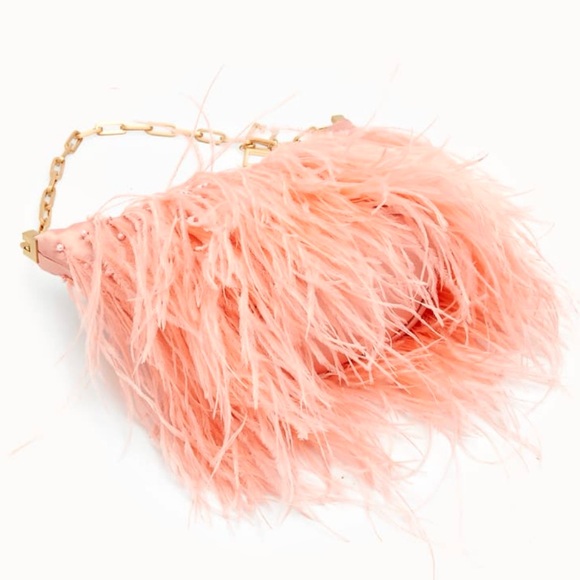 🌺🎉HP🎉🌺 NWT Cult Gaia Gia Ostrich Feather & Pearl Shoulder Bag Azalea 🌟Rare🌟 - Picture 16 of 16